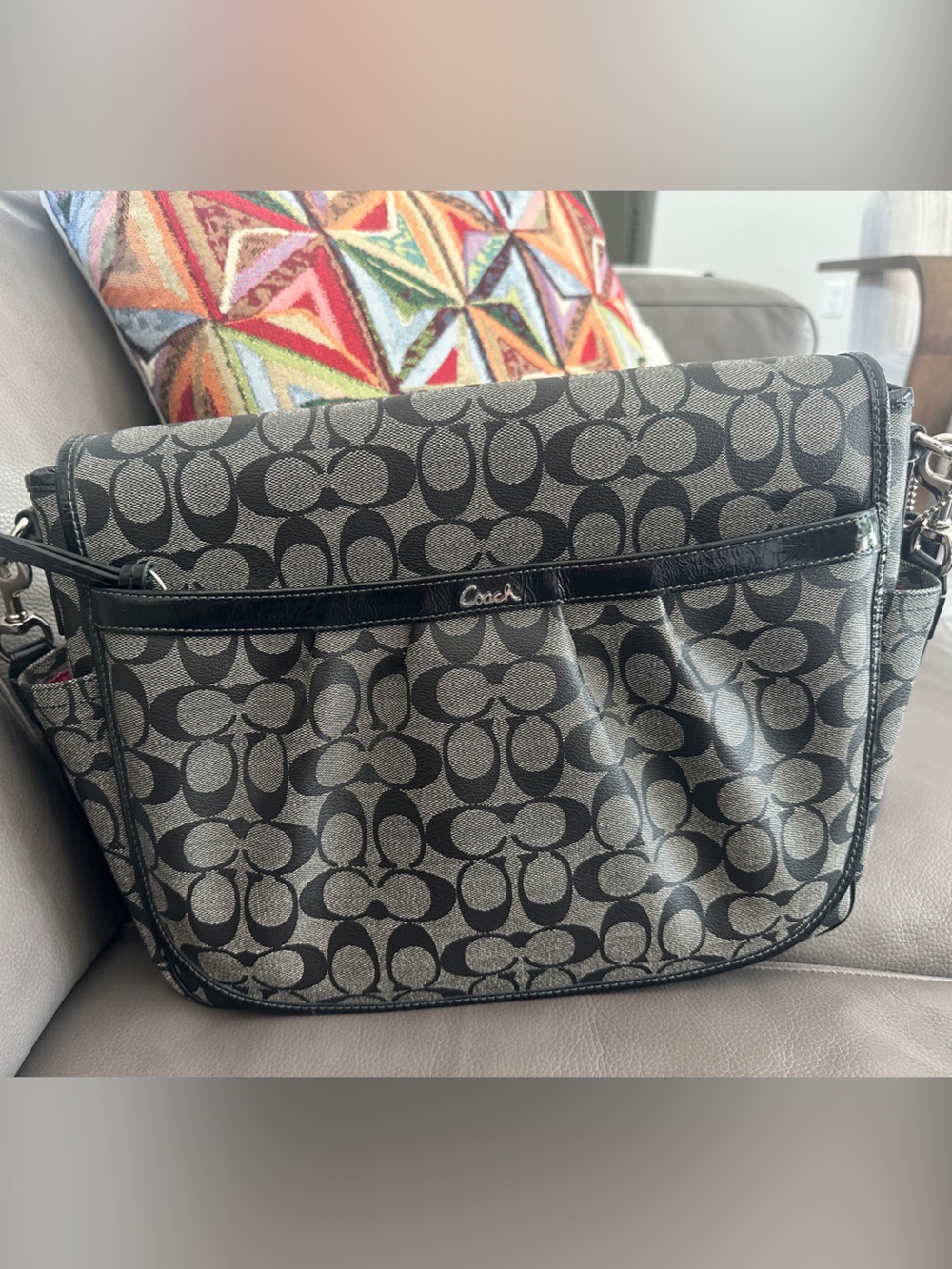 Coach Woman’s Gray and Black Signature Canvas Messenger Bag